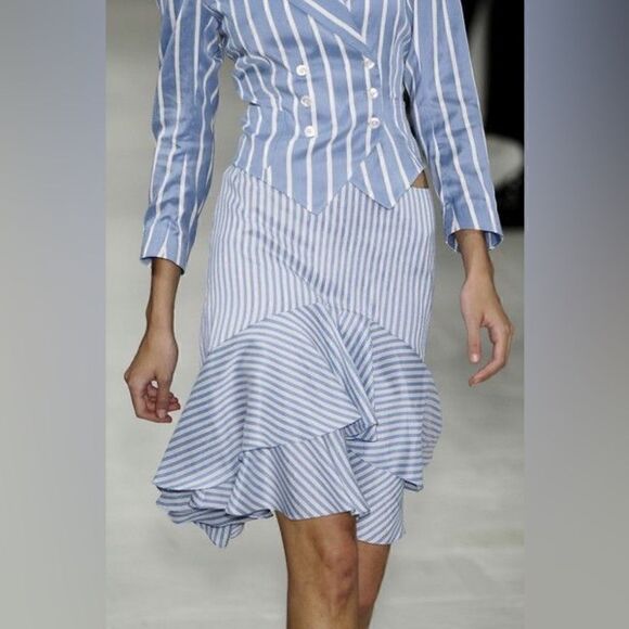 Ralph Lauren Spring 2006 Runway Collection Sky Blue Stripe Silk Cocktail Jacket - Picture 14 of 16